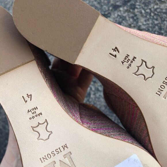 New M Missoni Pink Gold Stripe Knit Wedge Platform Sandals Size 41 - Picture 10 of 11